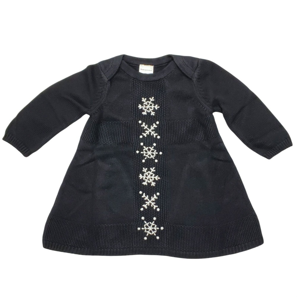 Hanna Andersson Knit Dress Sz 75 Cm 12-18 Month Holiday‎ Novelty Black Snowflake